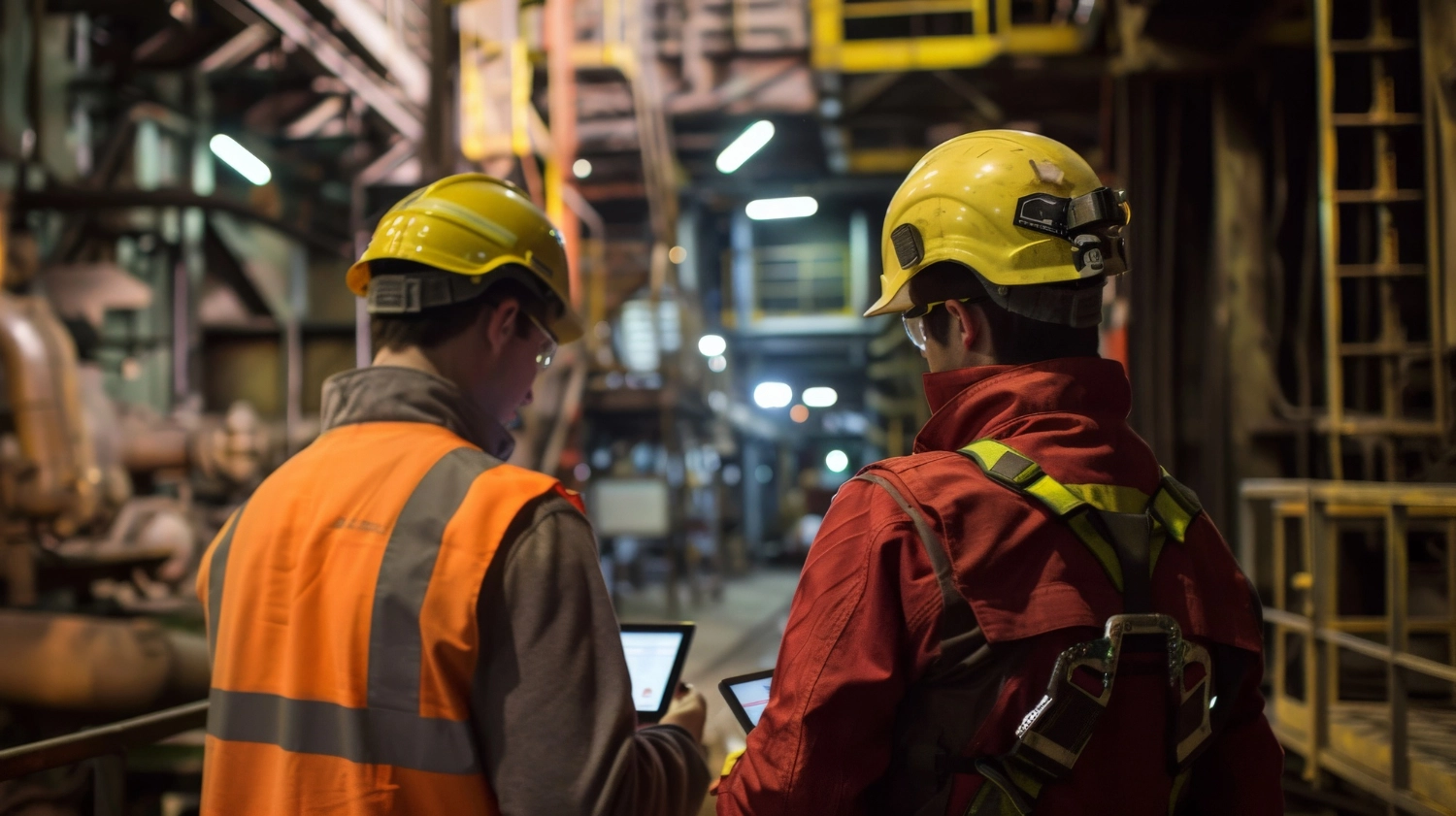 Workers with tablets