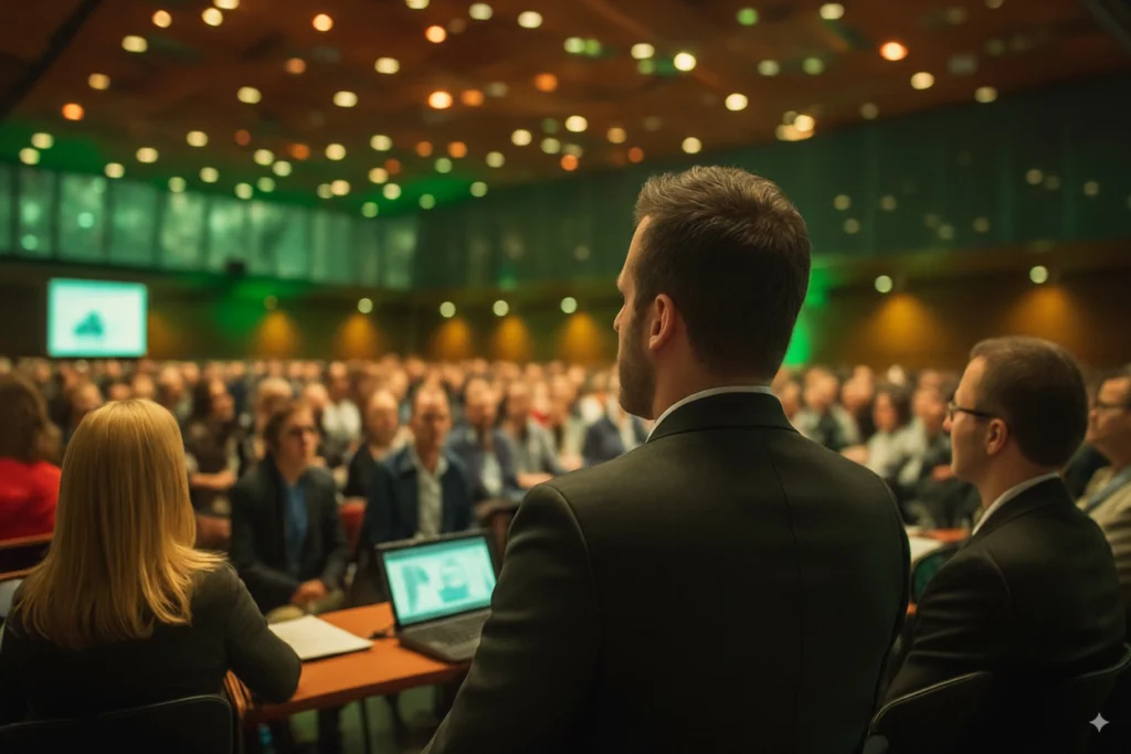 conference center with people listening